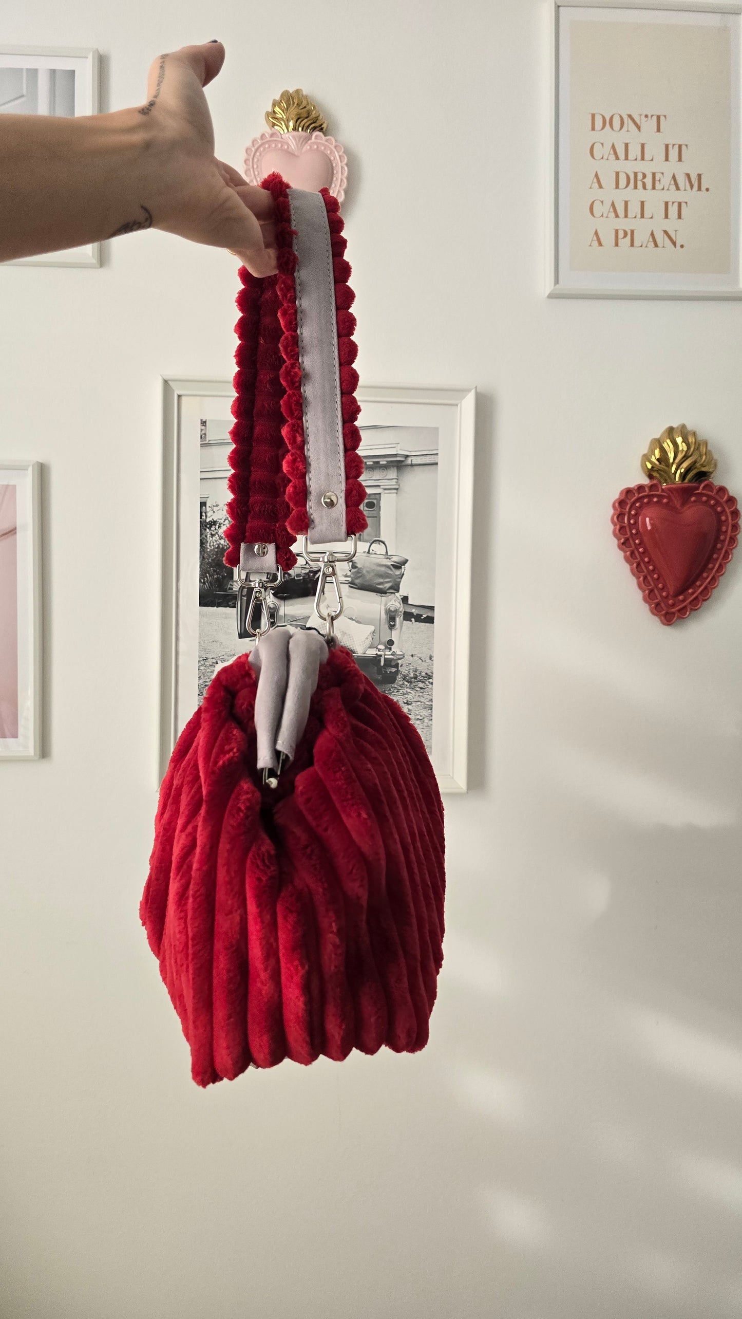 BORSA CLIC CLAC VELLUTO COSTONI bordeaux/grigio suede