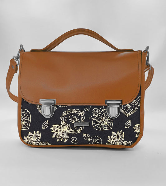 "DOTTY" VEGAN maxi SIMILPELLE cuoio/ ex voto nero