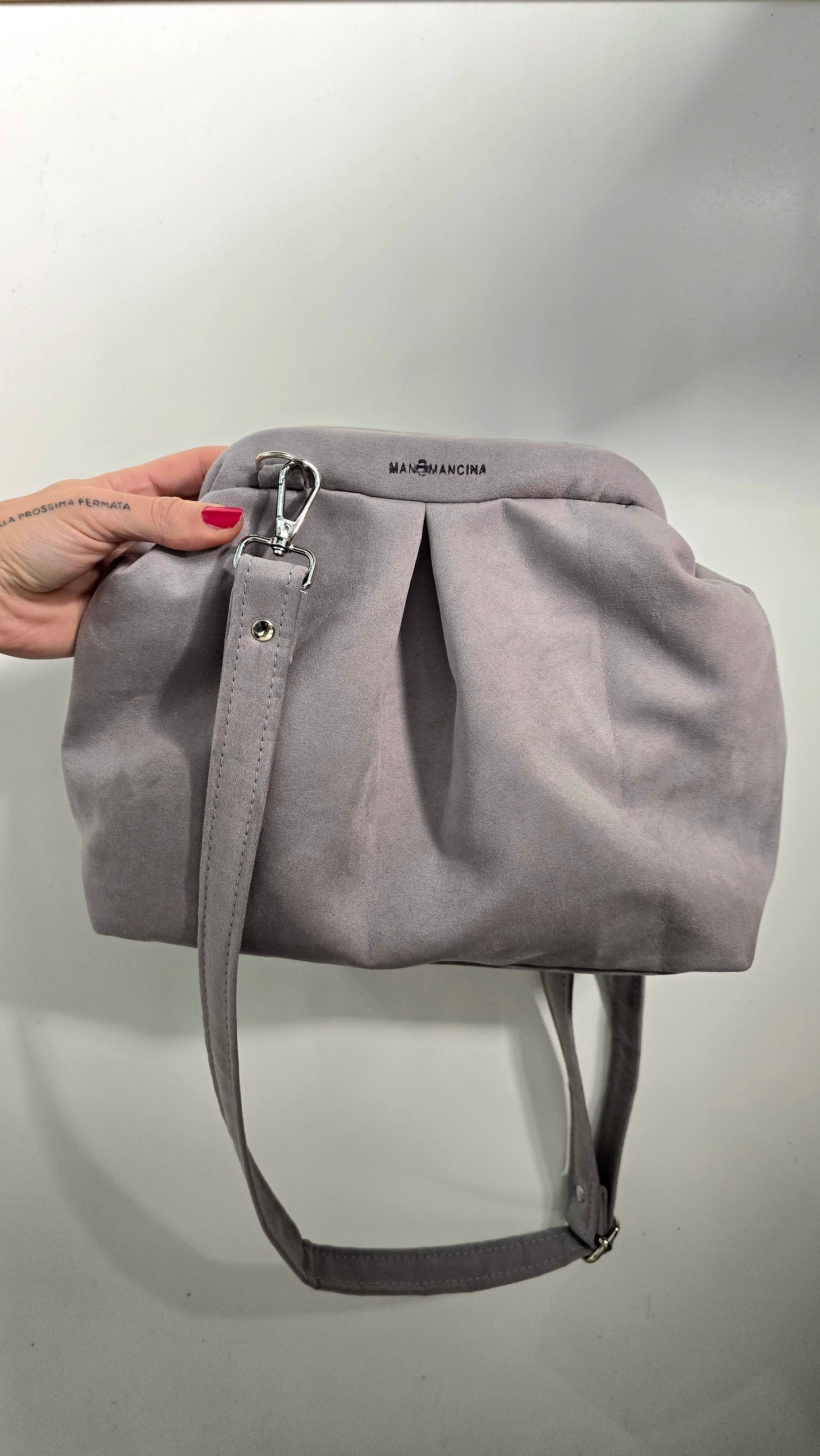 BORSA CLIC CLAC tracolla regolabile- simil suede grigio