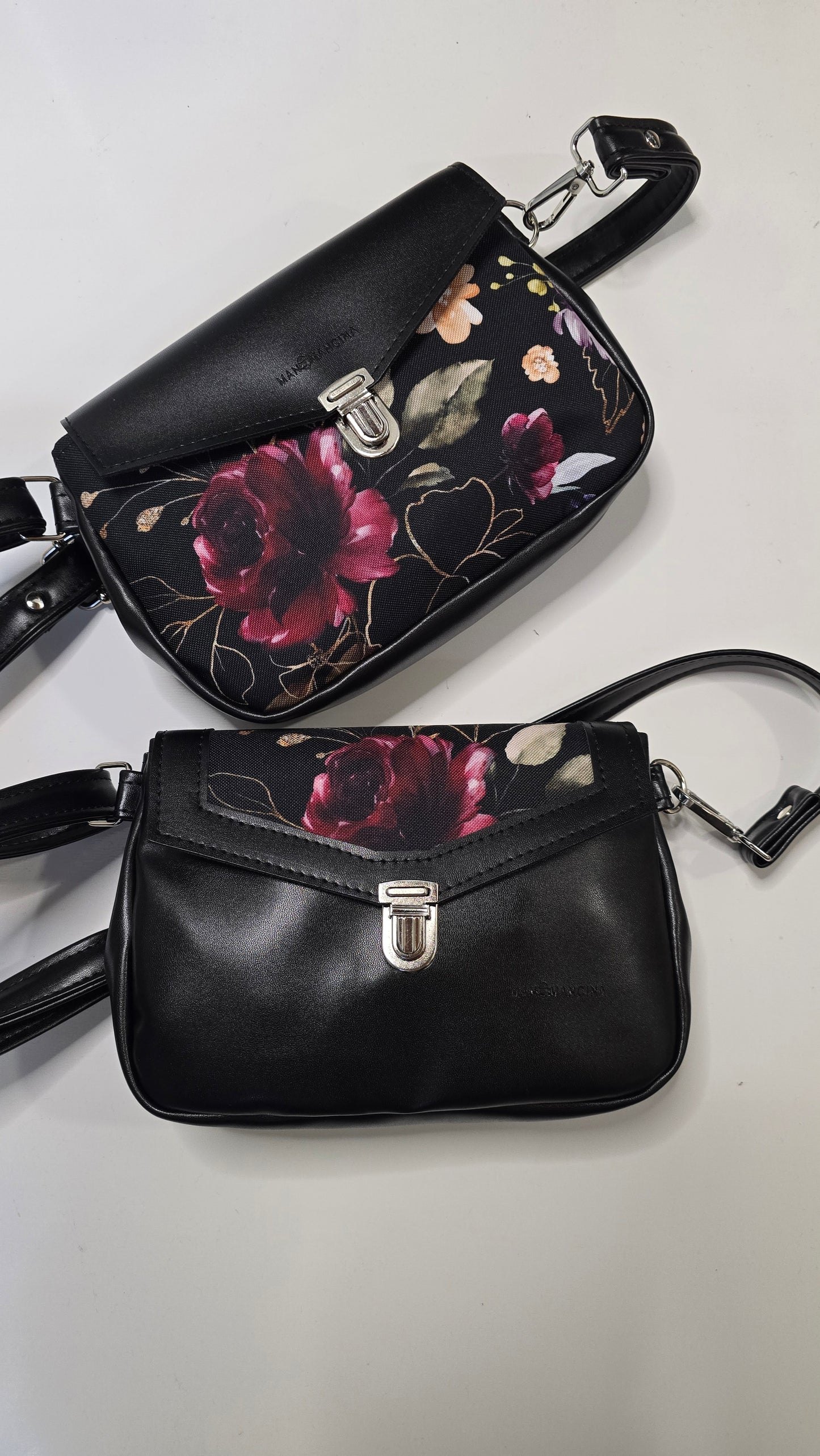 MARSUPIELLO large NERO / fiori nero bordeaux