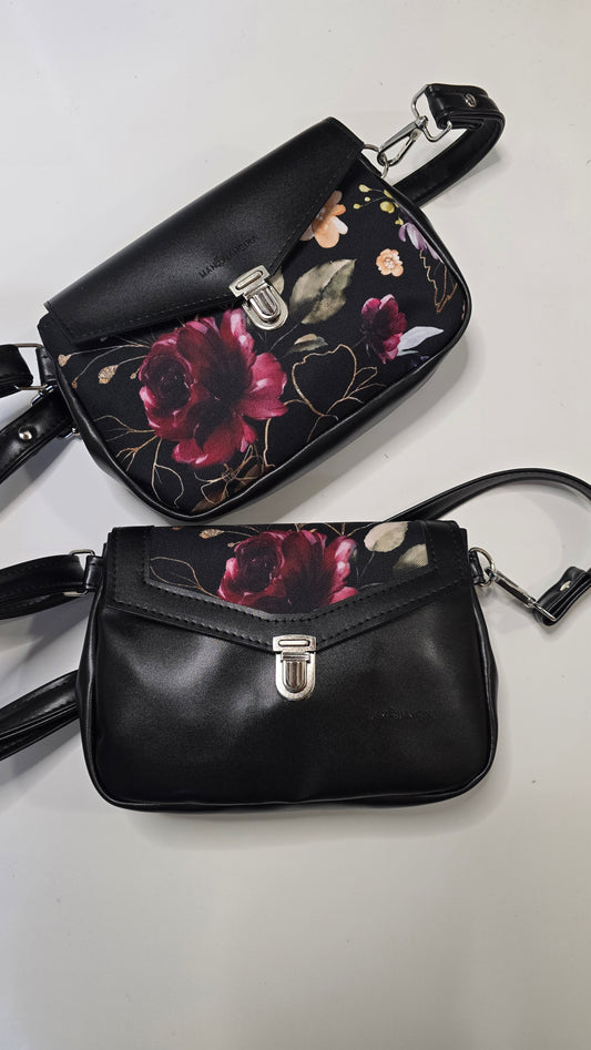MARSUPIELLO large NERO / fiori nero bordeaux
