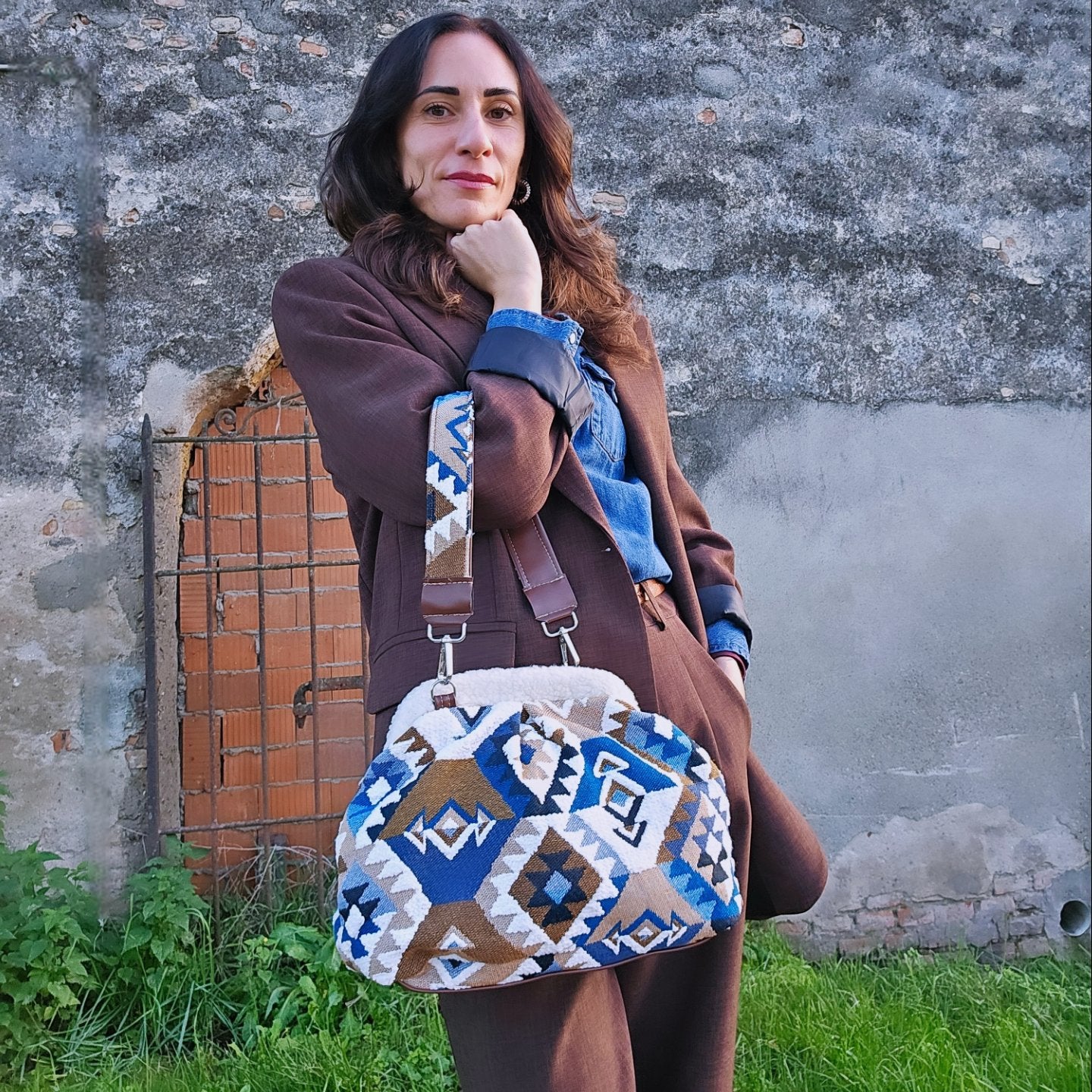 BORSA CLIC CLAC Kilim mix azzurro