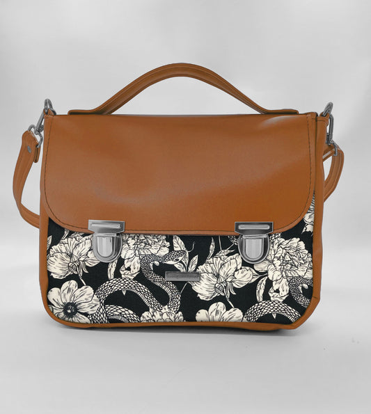 "DOTTY" VEGAN maxi SIMILPELLE cuoio/ fiori serpenti