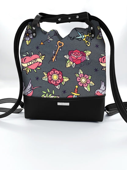 BORSA/ZAINO "BETTA" 2 IN 1 - NERO / grigio pink