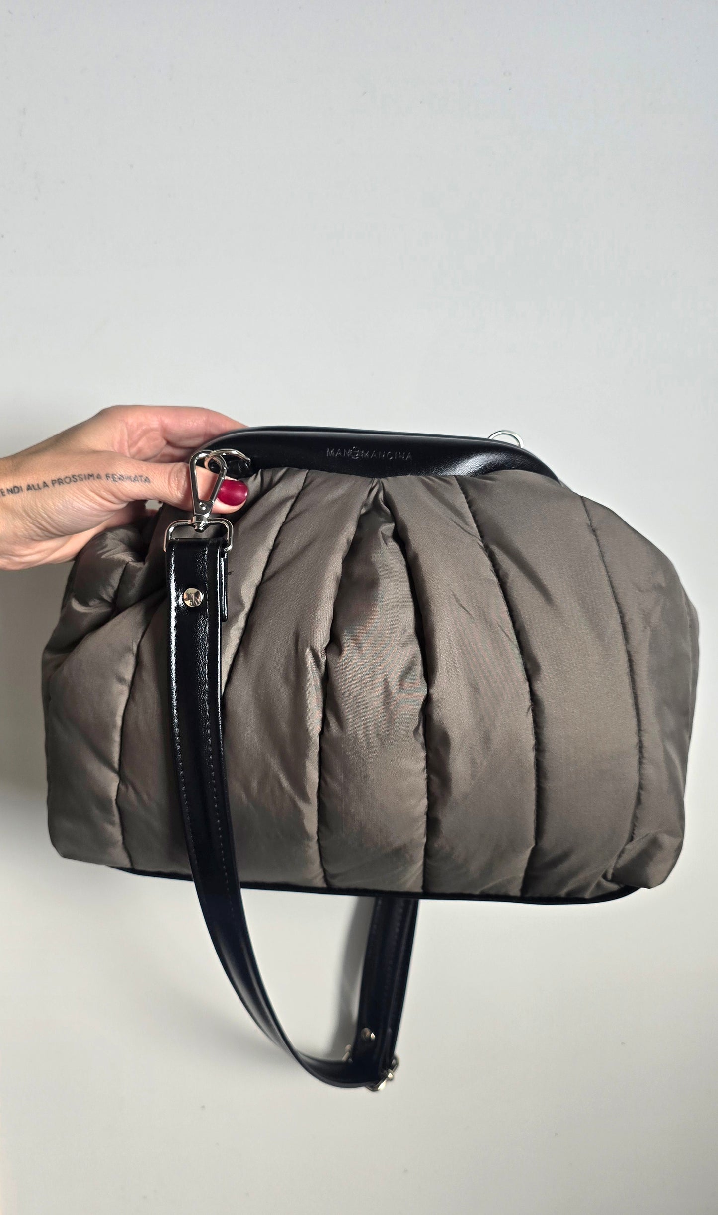 BORSA CLIC CLAC tracolla regolabile nero/ trapuntato verde militare