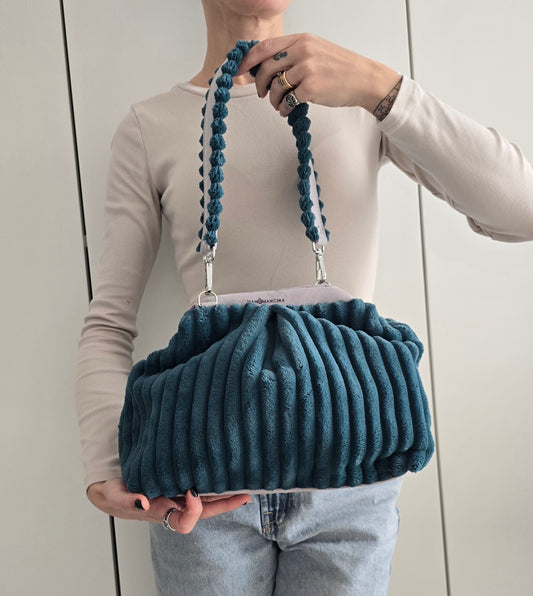 BORSA CLIC CLAC VELLUTO COSTONI ottanio/grigio suede