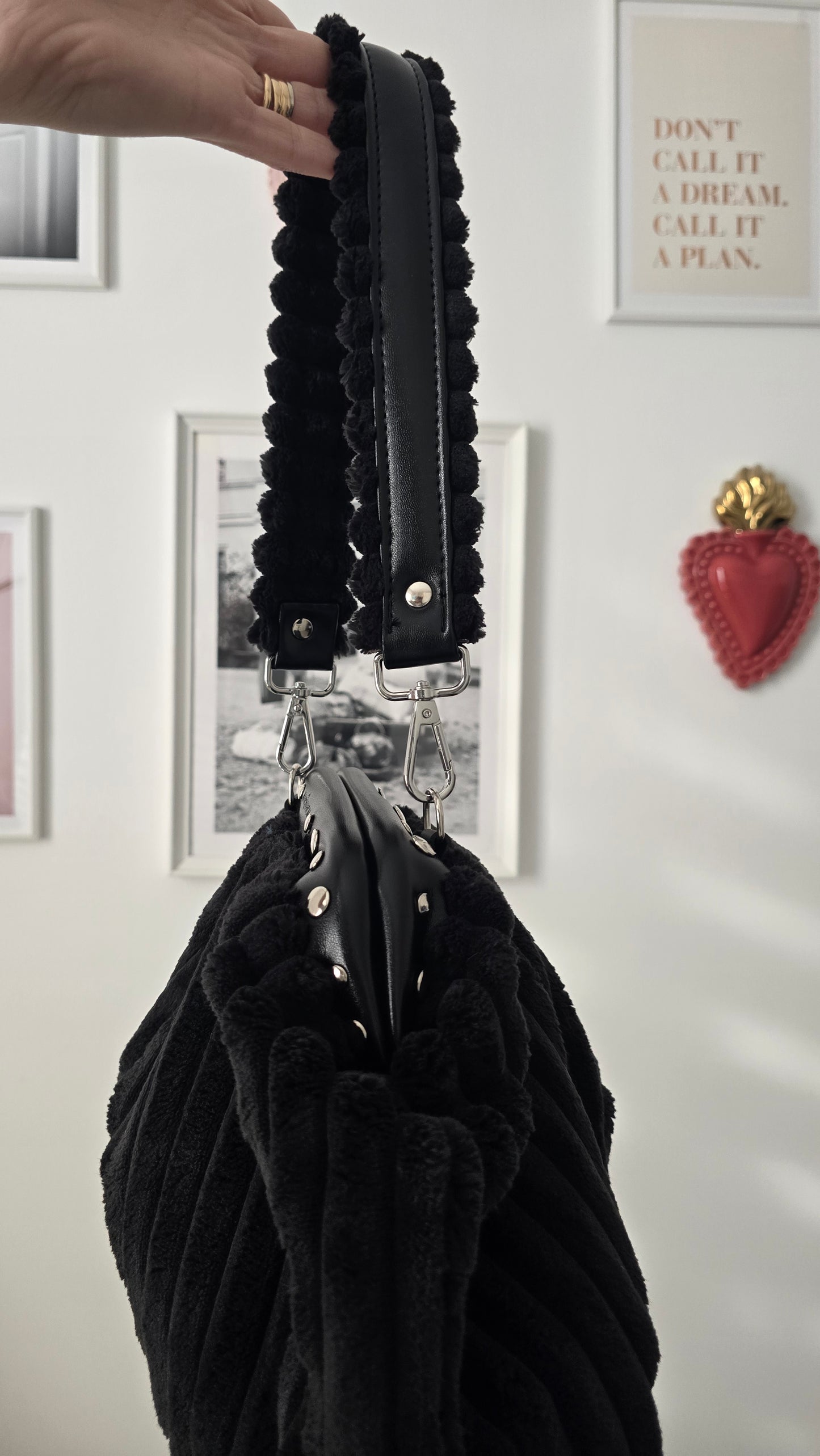 BORSA CLIC CLAC VELLUTO COSTONI nero/borchie