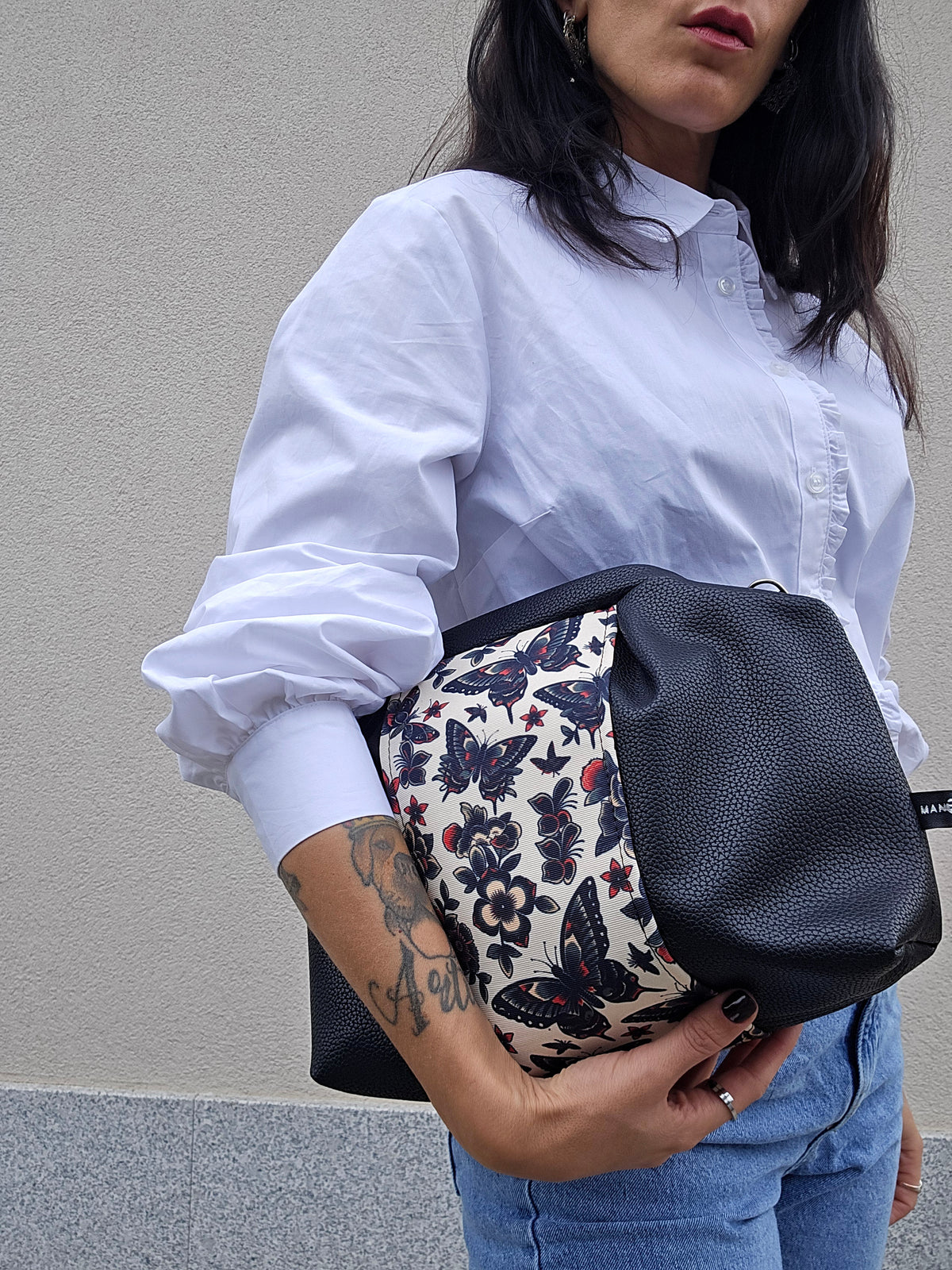 BORSA CLIC CLAC tracolla regolabile nero/ farfalle