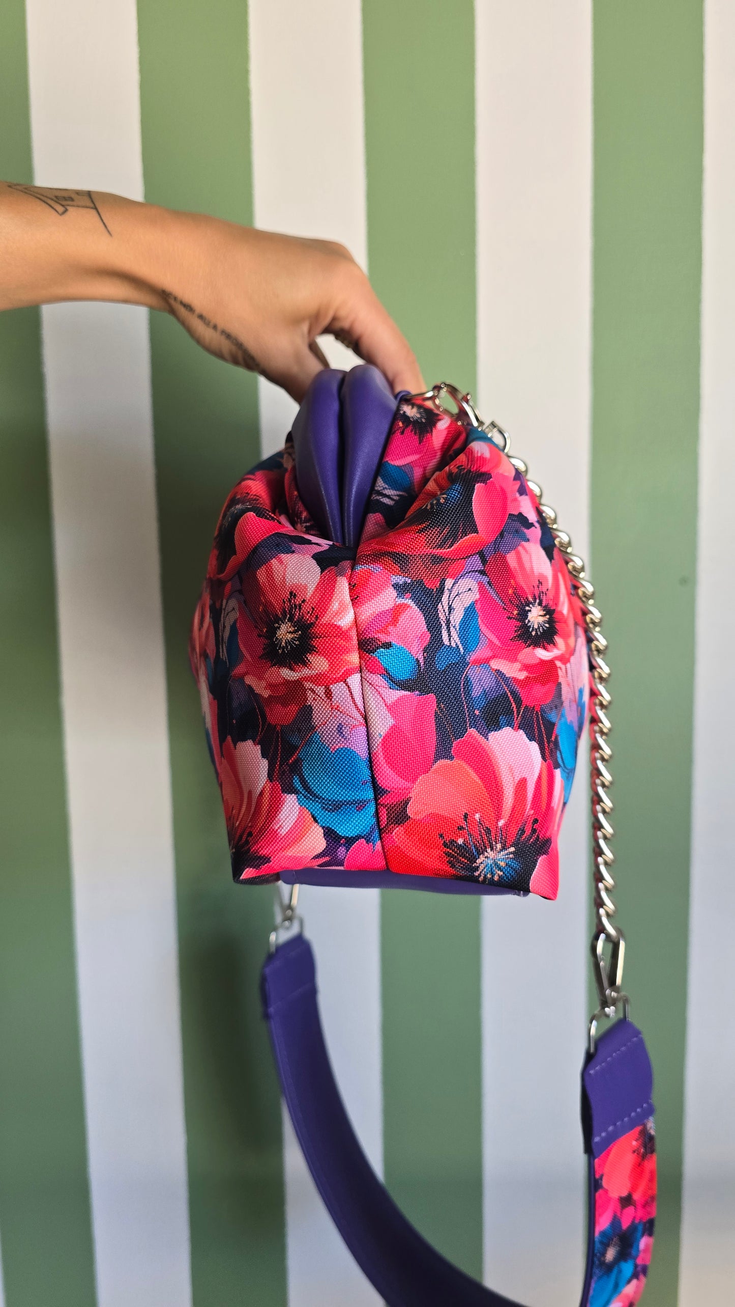 BORSA CLIC CLAC viola / fiori