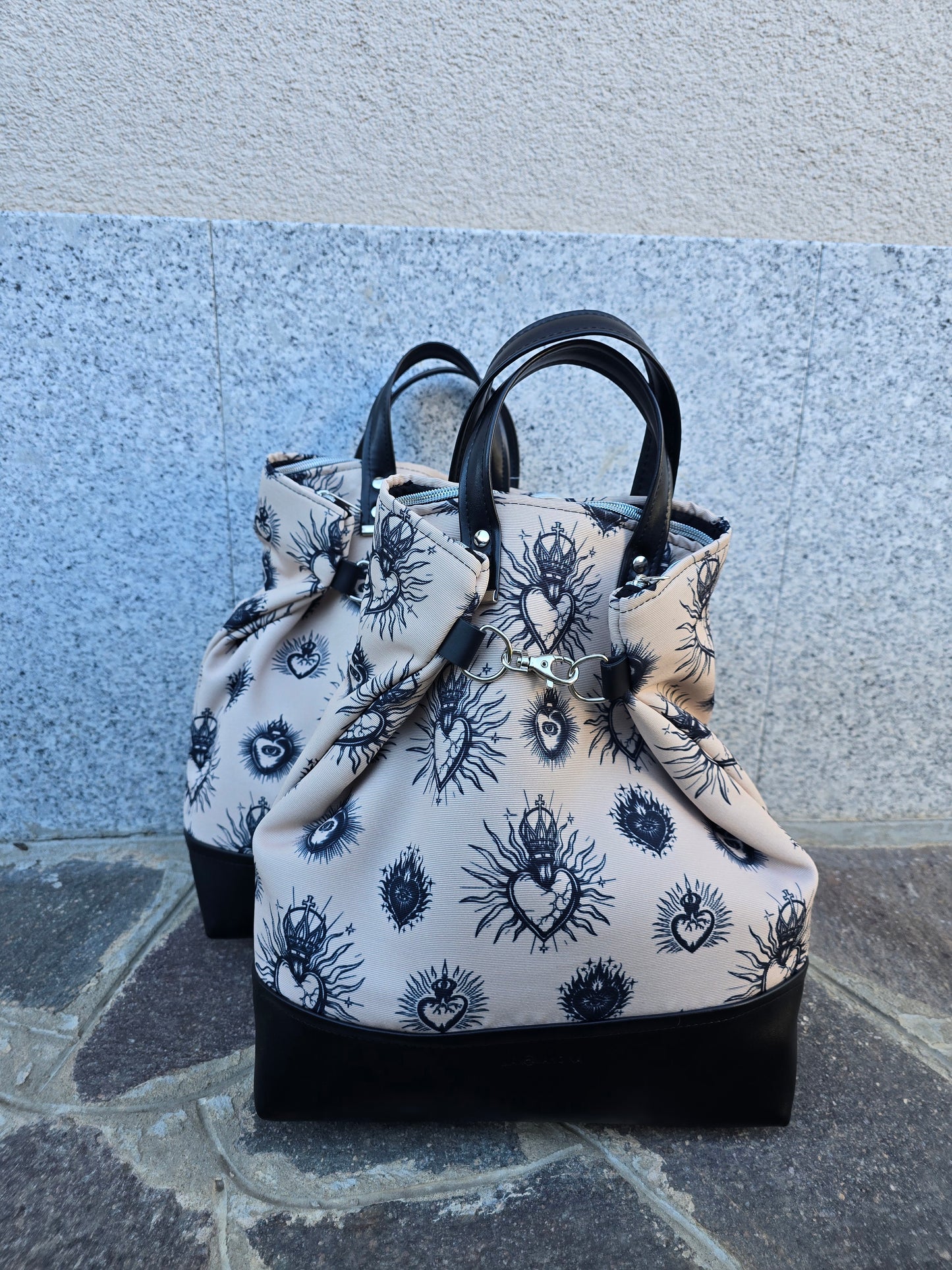 BORSA ZAINO 3 IN 1 NERO / ex voto new beige
