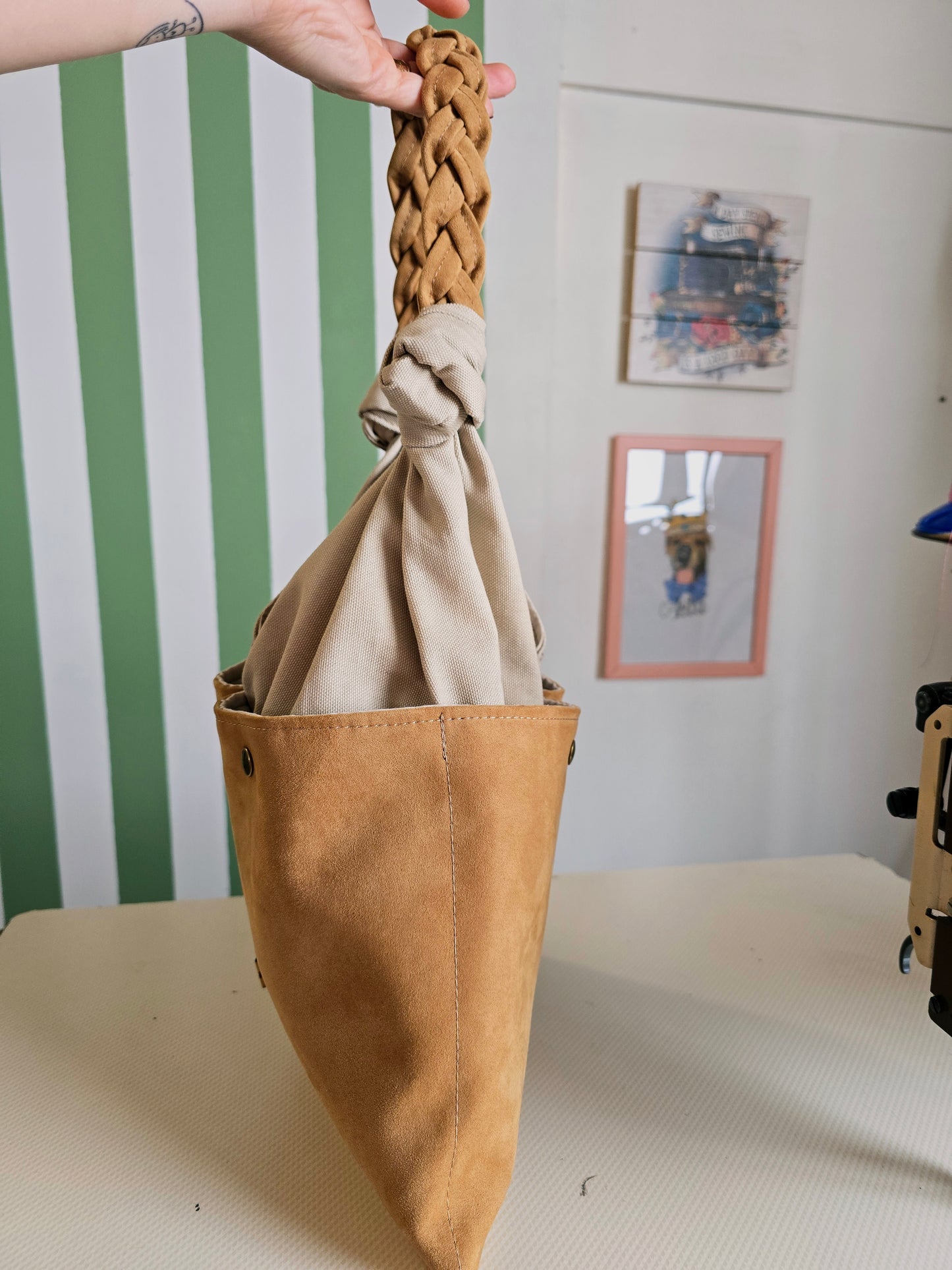 KNOT BAG canvas beige/similsuede cuoio