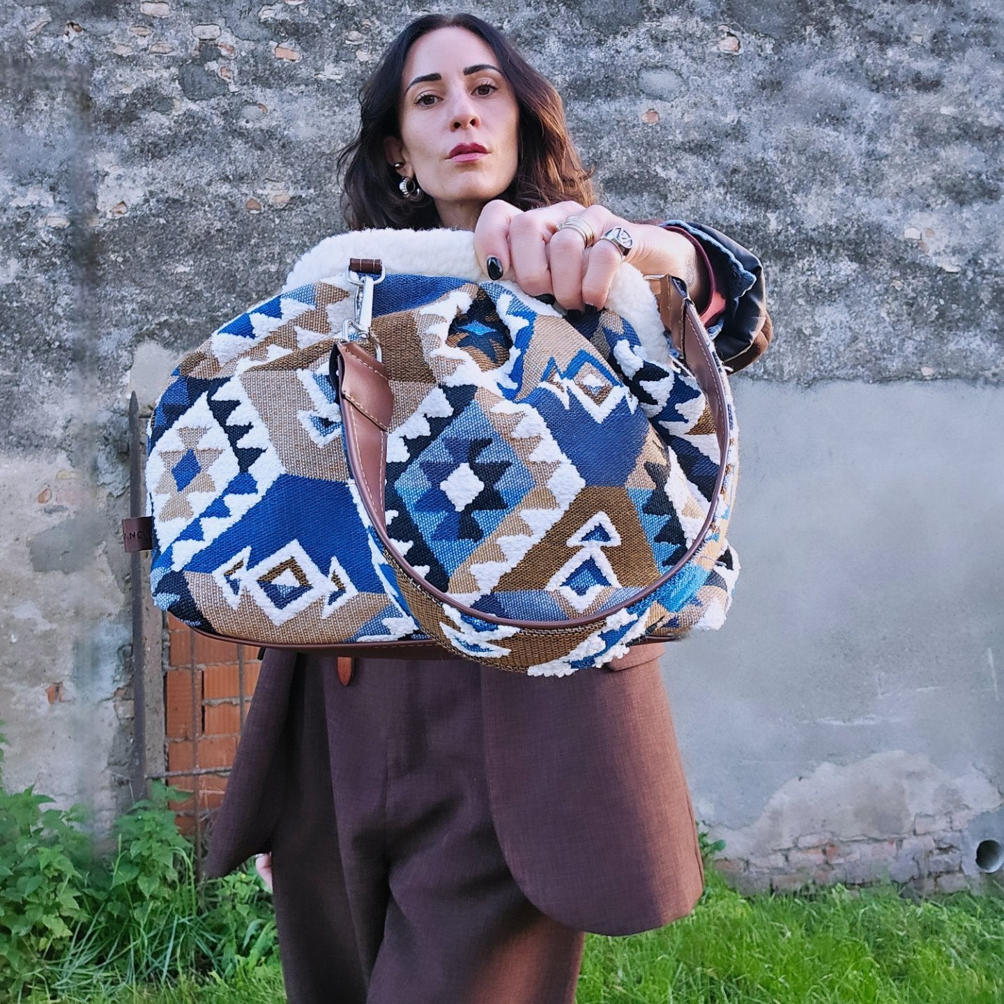 BORSA CLIC CLAC Kilim mix azzurro