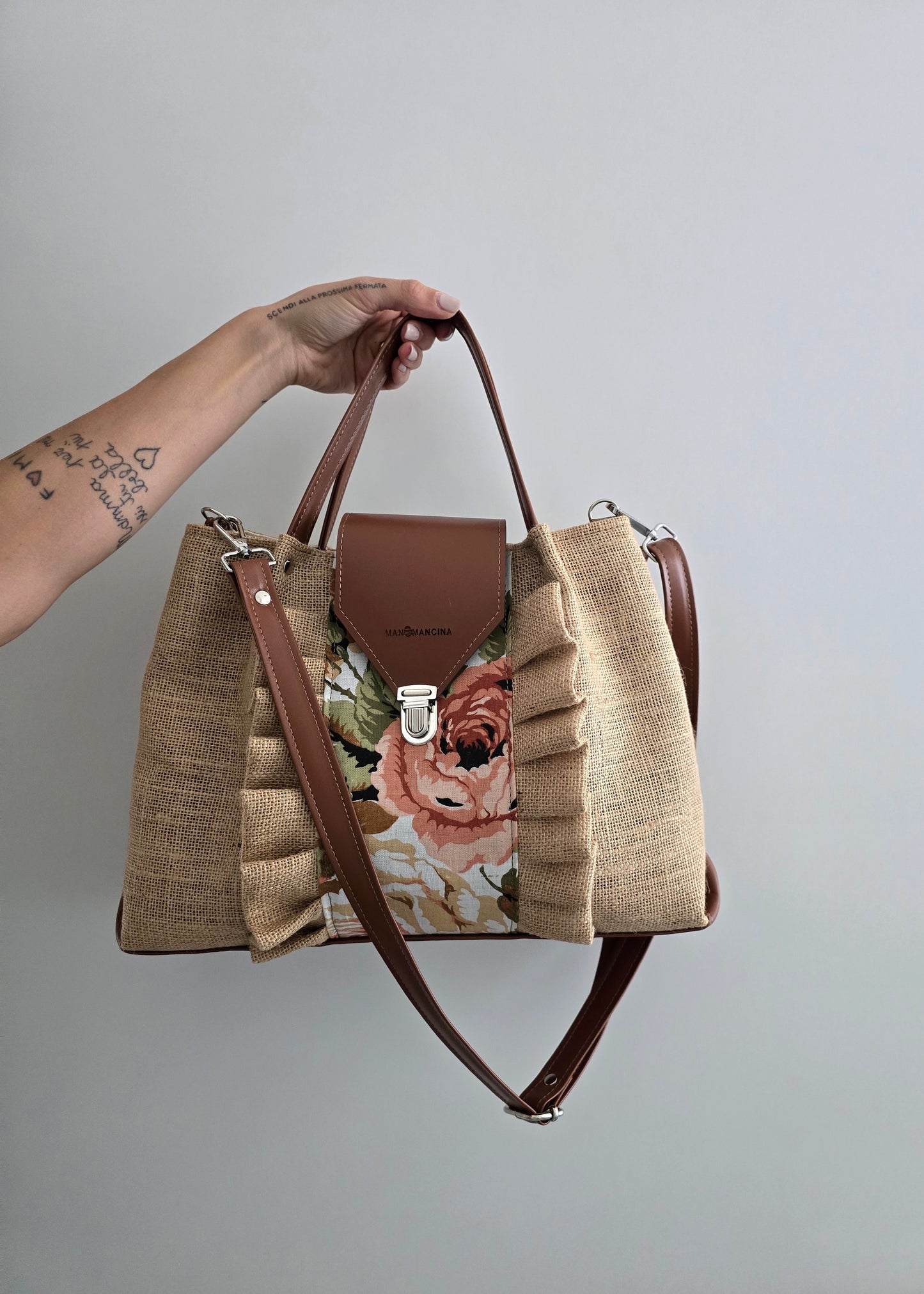 L'ARTIGIANA - EDIZIONE LIMITATA juta/cuoio/fiori base chiara/rouches
