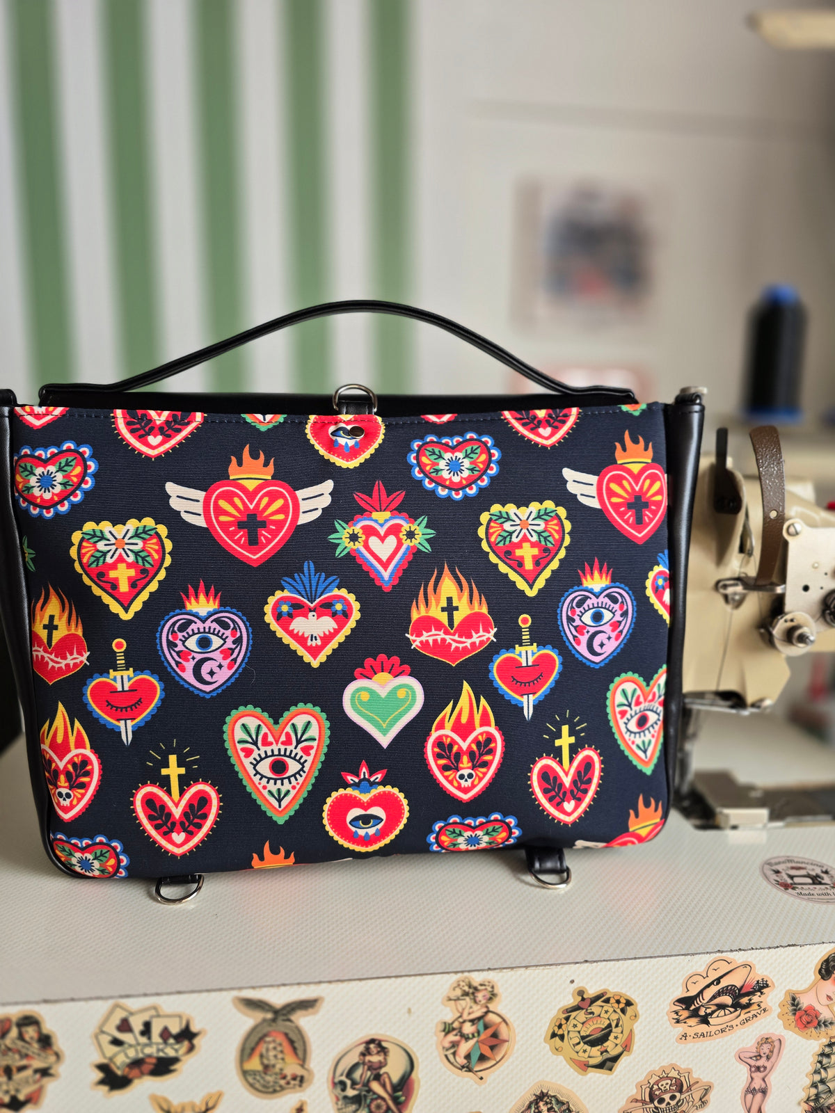 "DOTTY" VEGAN maxi SIMILPELLE nero / ex voto multicolor