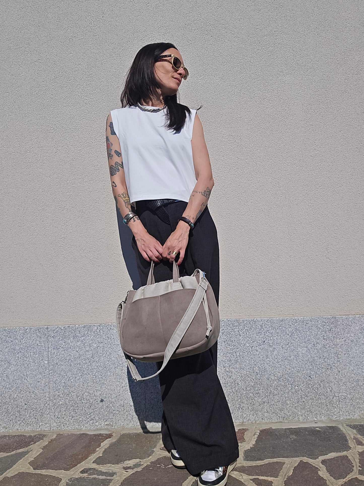 "L'ORGANIZZATA" corda chiaro/ similsuede tortora/ MANICI CLASSICI