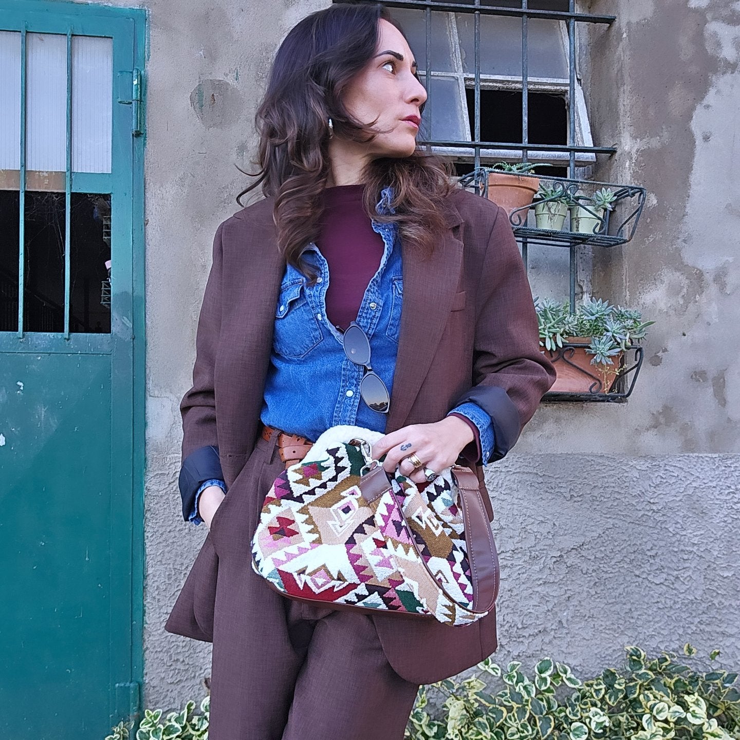 BORSA CLIC CLAC Kilim mix bordeaux