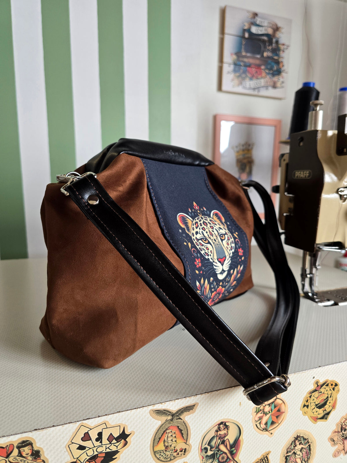 CLIC CLAC similsuede caffe/nero/rouches stampa animal