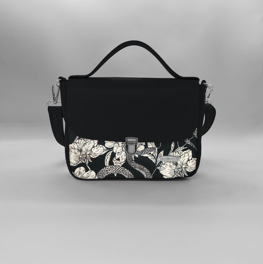 "DOTTY" VEGAN mini SIMILPELLE nero / fiori serpenti