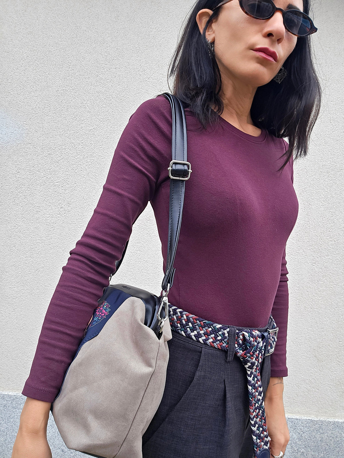 BORSA CLIC CLAC tracolla regolabile tortora/nero/Frida