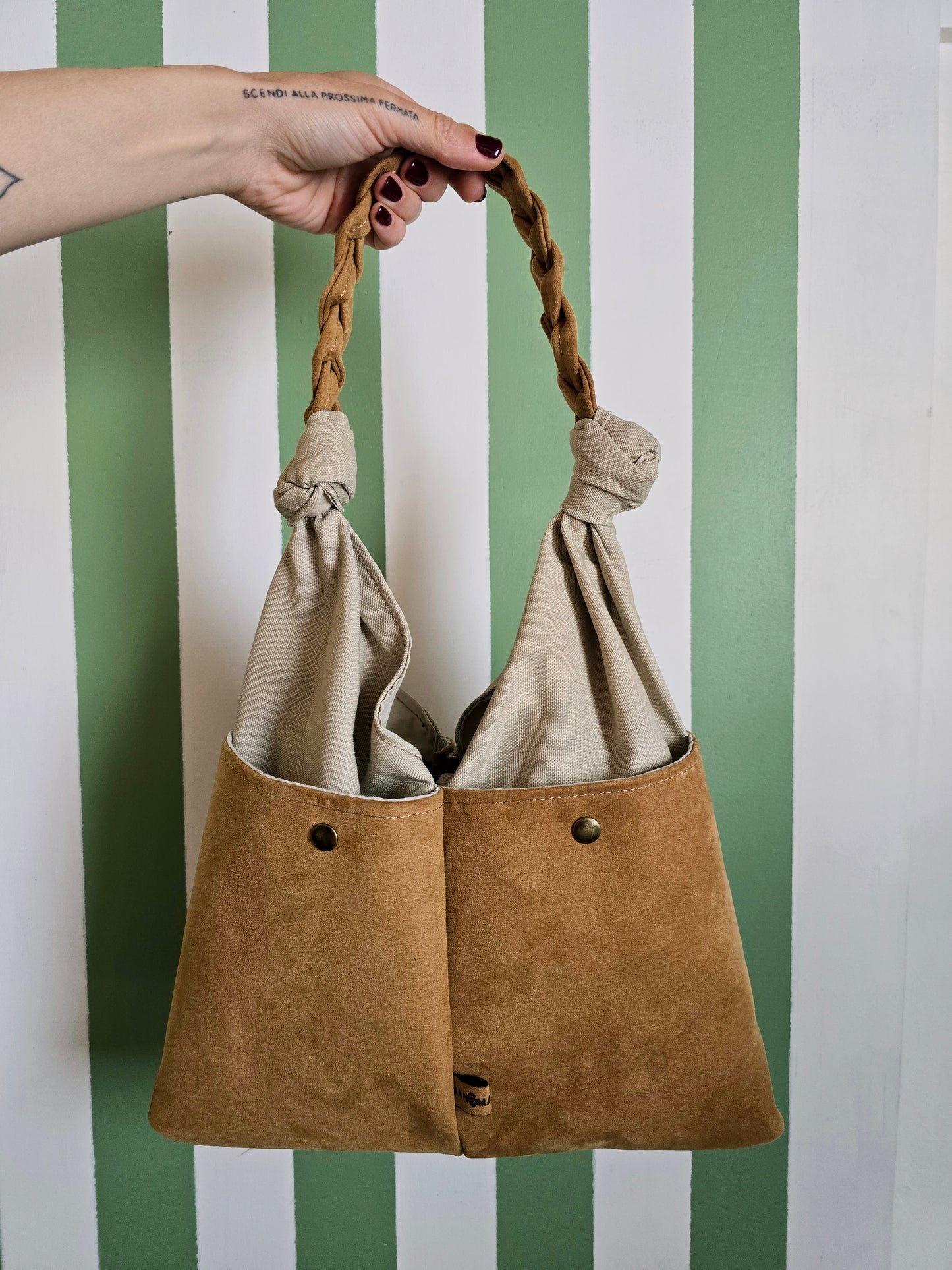 KNOT BAG canvas beige/similsuede cuoio