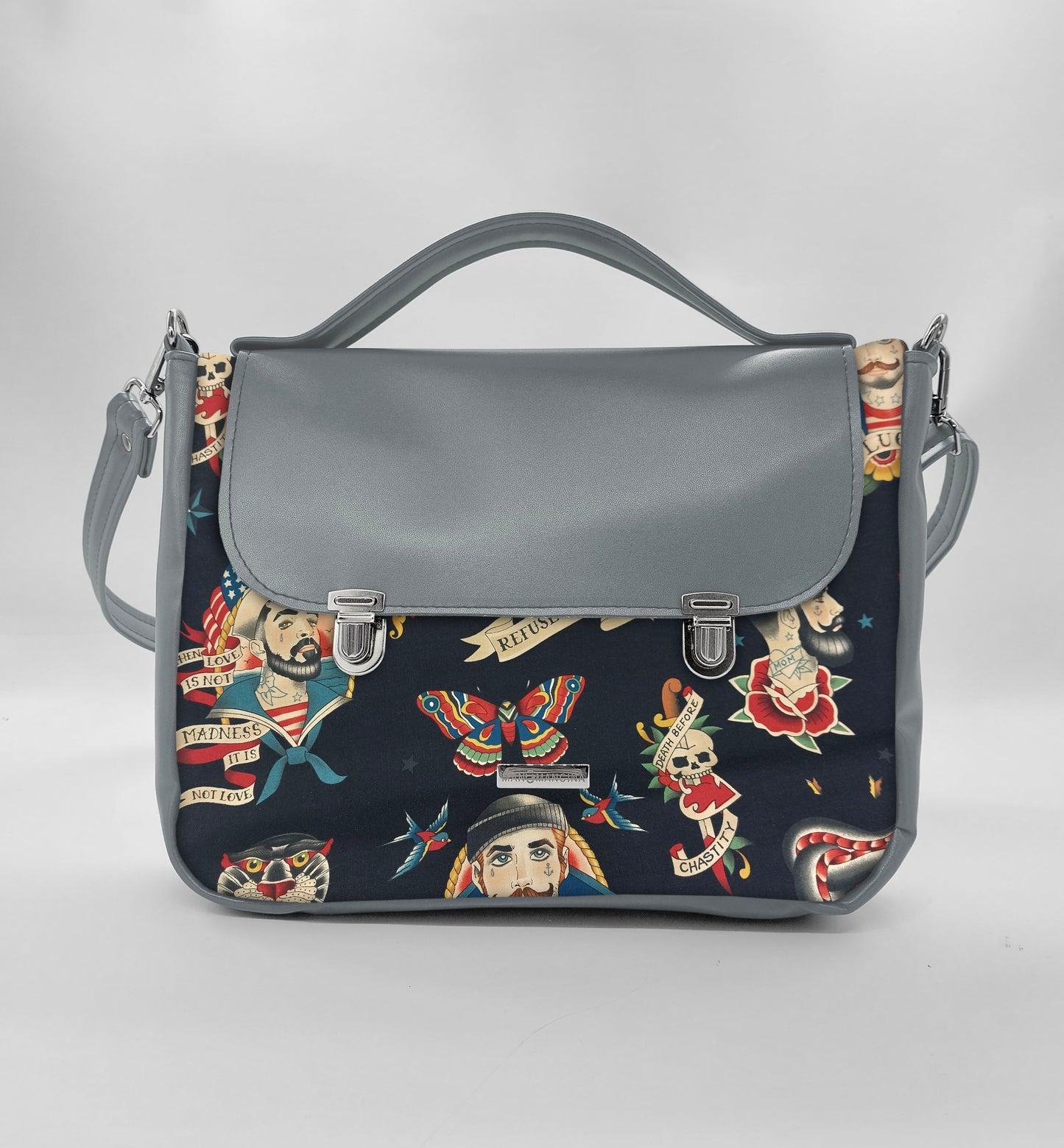 "DOTTY" VEGAN midi SIMILPELLE grigio/sailor
