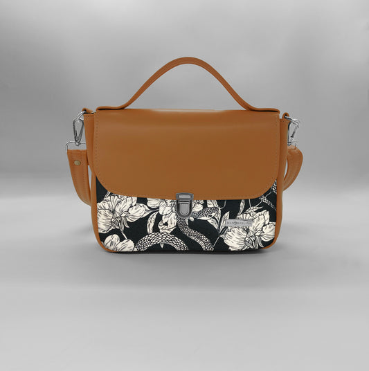 "DOTTY" VEGAN mini SIMILPELLE cuoio / fiori serpenti
