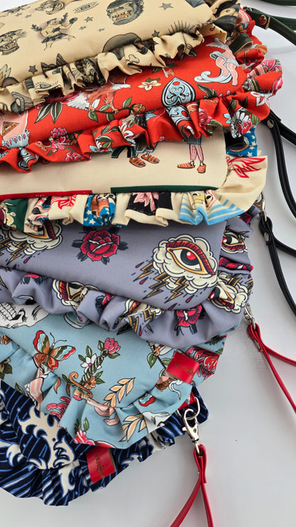 "MIRTA" pochette con rouches TELL TALE AZZURRO