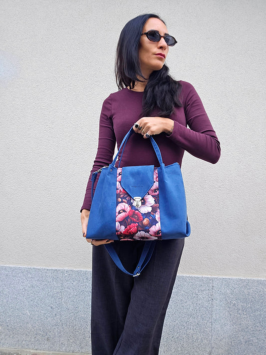 L'ARTIGIANA - blu avio similsuede/ fiori bordeaux