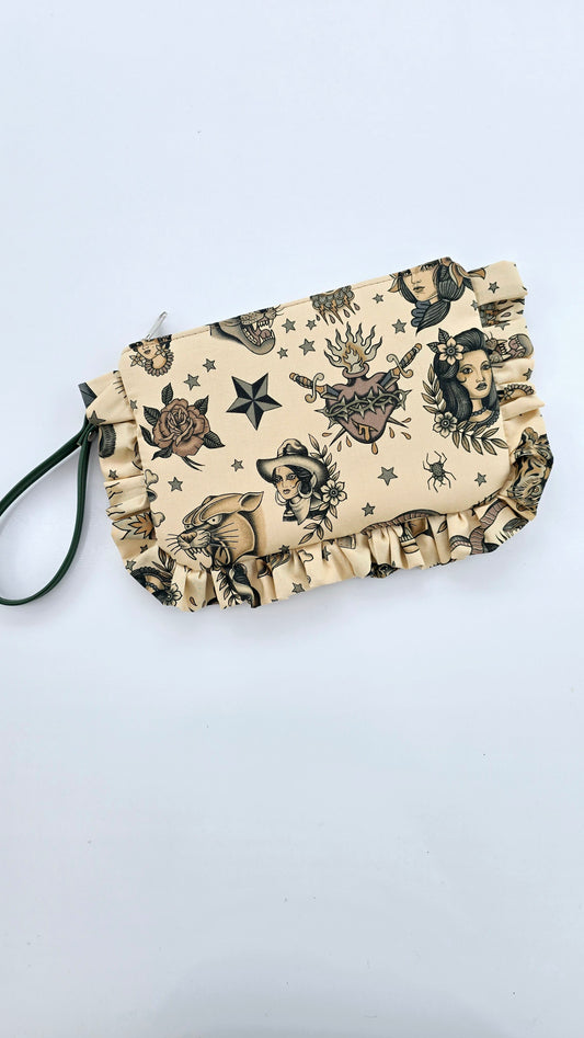 "MIRTA" pochette con rouches TATTOO BEIGE
