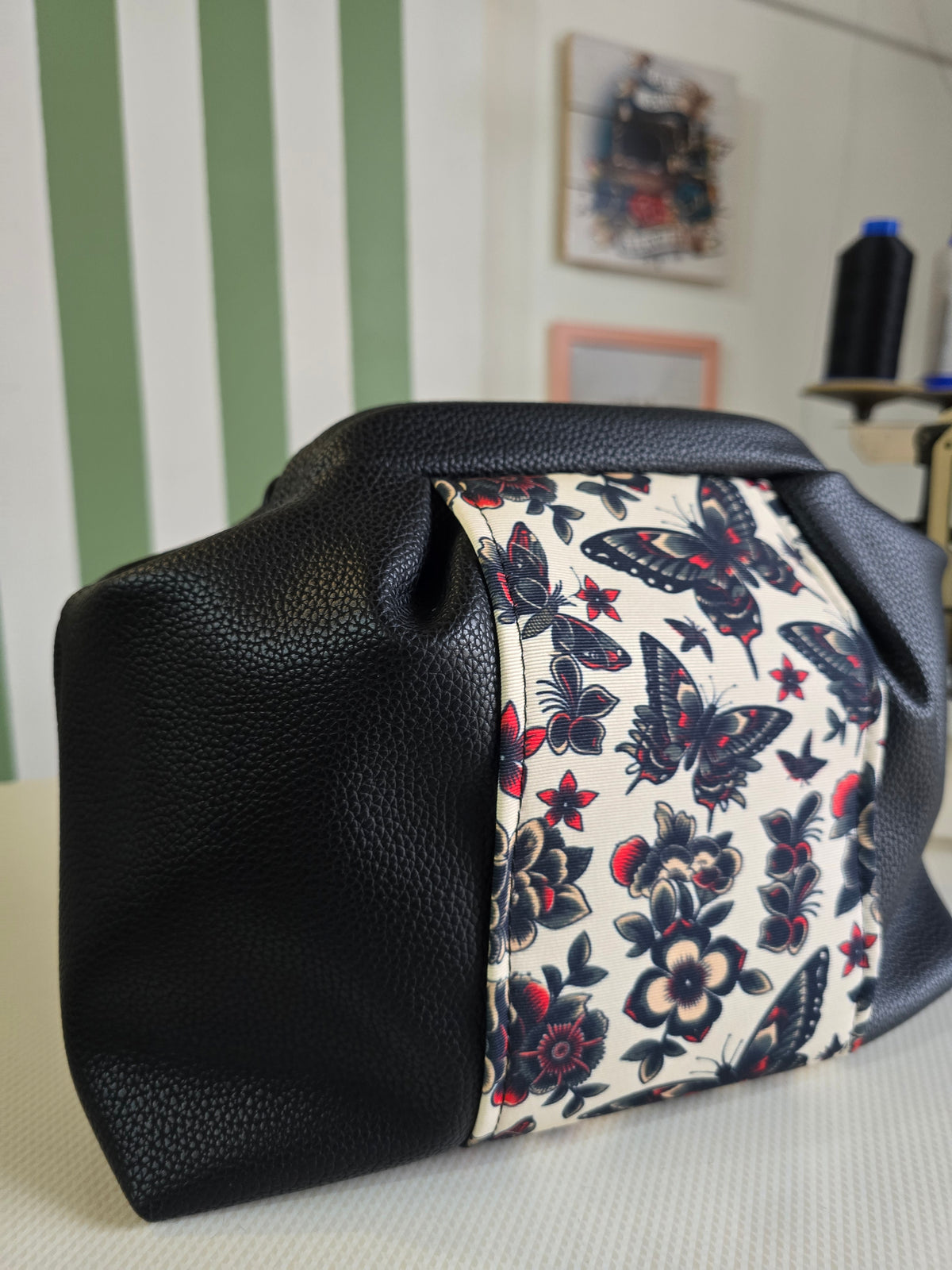 BORSA CLIC CLAC tracolla regolabile nero/ farfalle