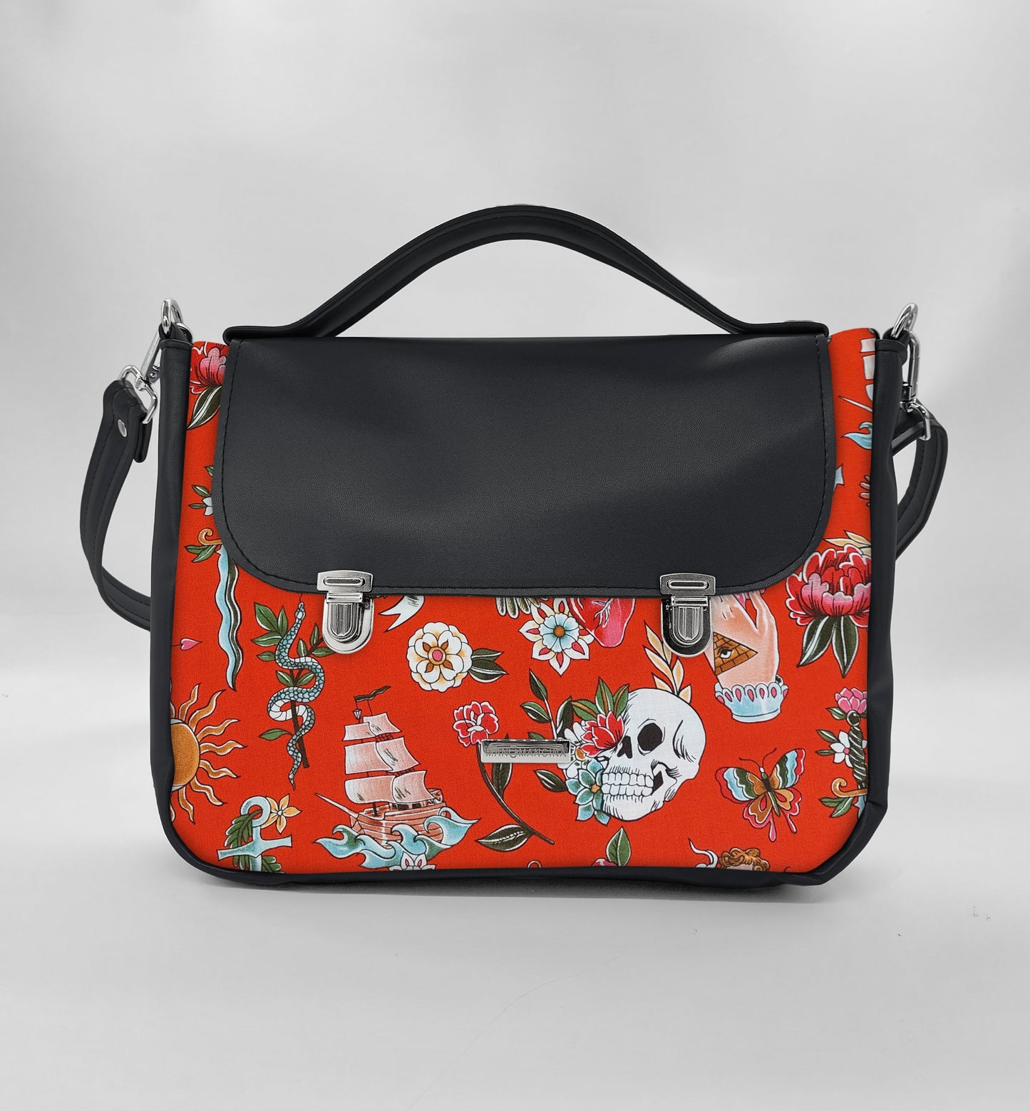"DOTTY" VEGAN midi SIMILPELLE nero/tall tale rosso