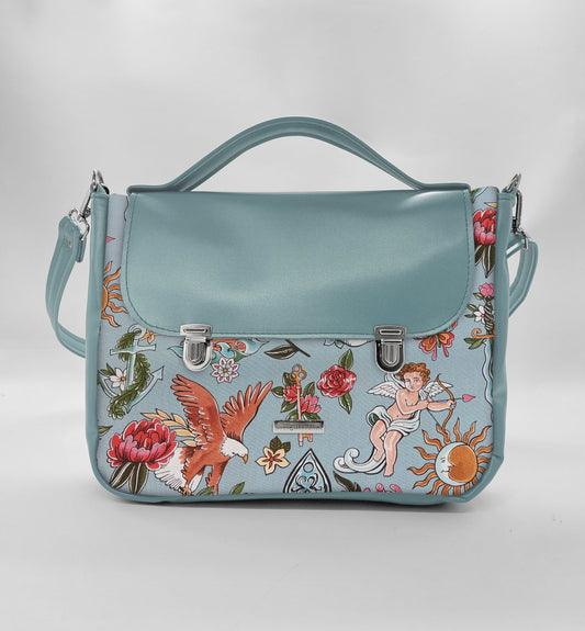 "DOTTY" VEGAN midi SIMILPELLE verde pastello/ tell tale azzurro
