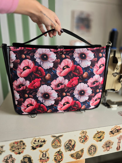 "DOTTY" VEGAN maxi SIMILPELLE nero / fiori bordeaux