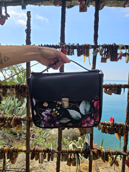 "DOTTY" VEGAN mini SIMILPELLE nero / flower nero bordeaux