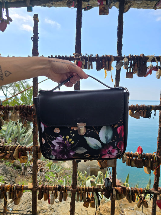 "DOTTY" VEGAN mini SIMILPELLE nero / flower nero bordeaux