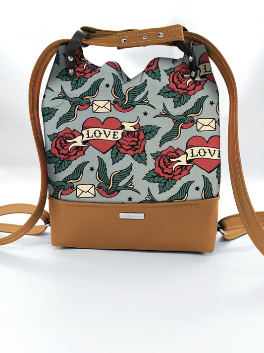 BORSA/ZAINO "BETTA" 2 IN 1 - CUOIO / love rondini