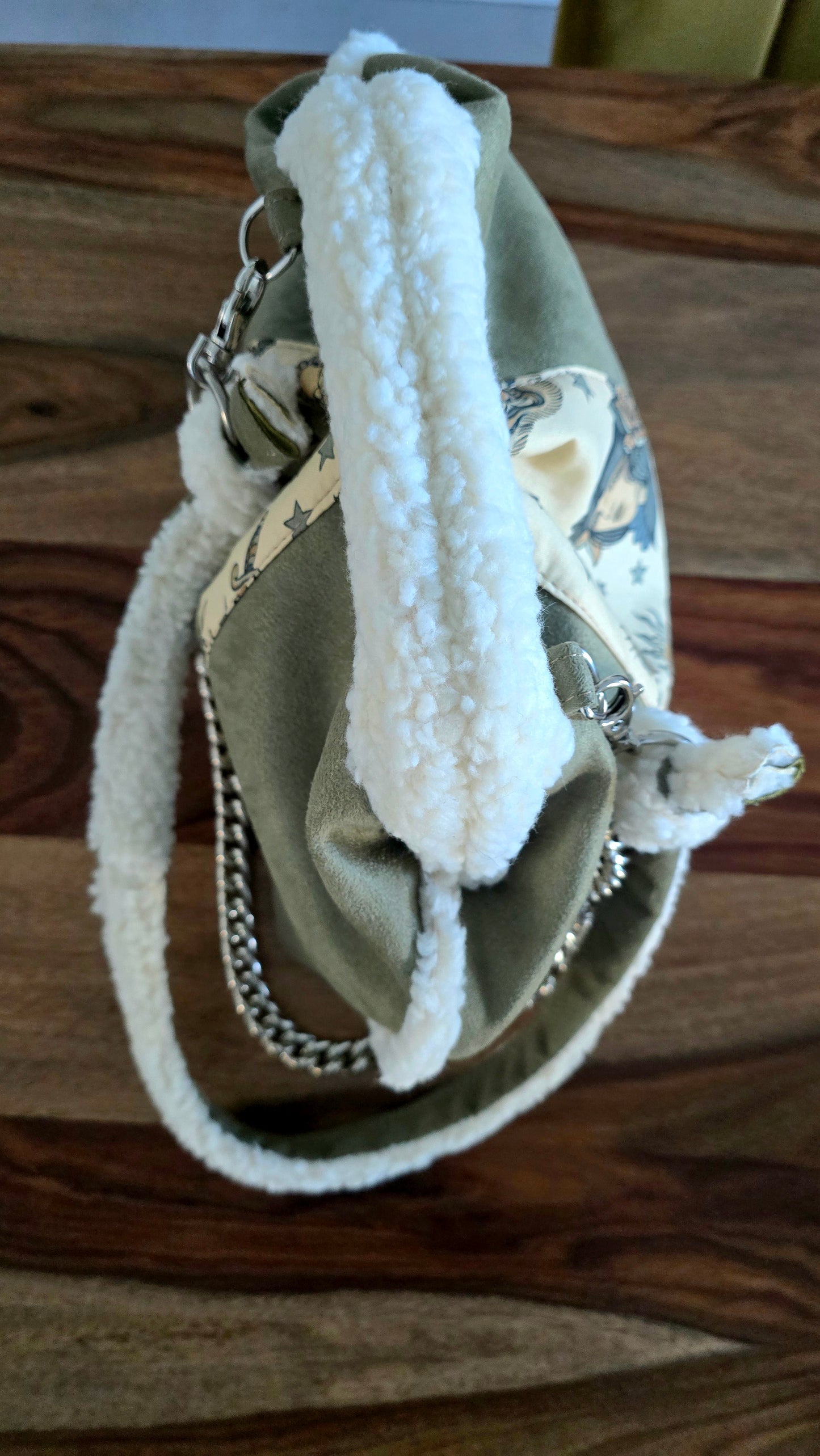 BORSA CLIC CLAC- simil suede/montone verde militare tattoo