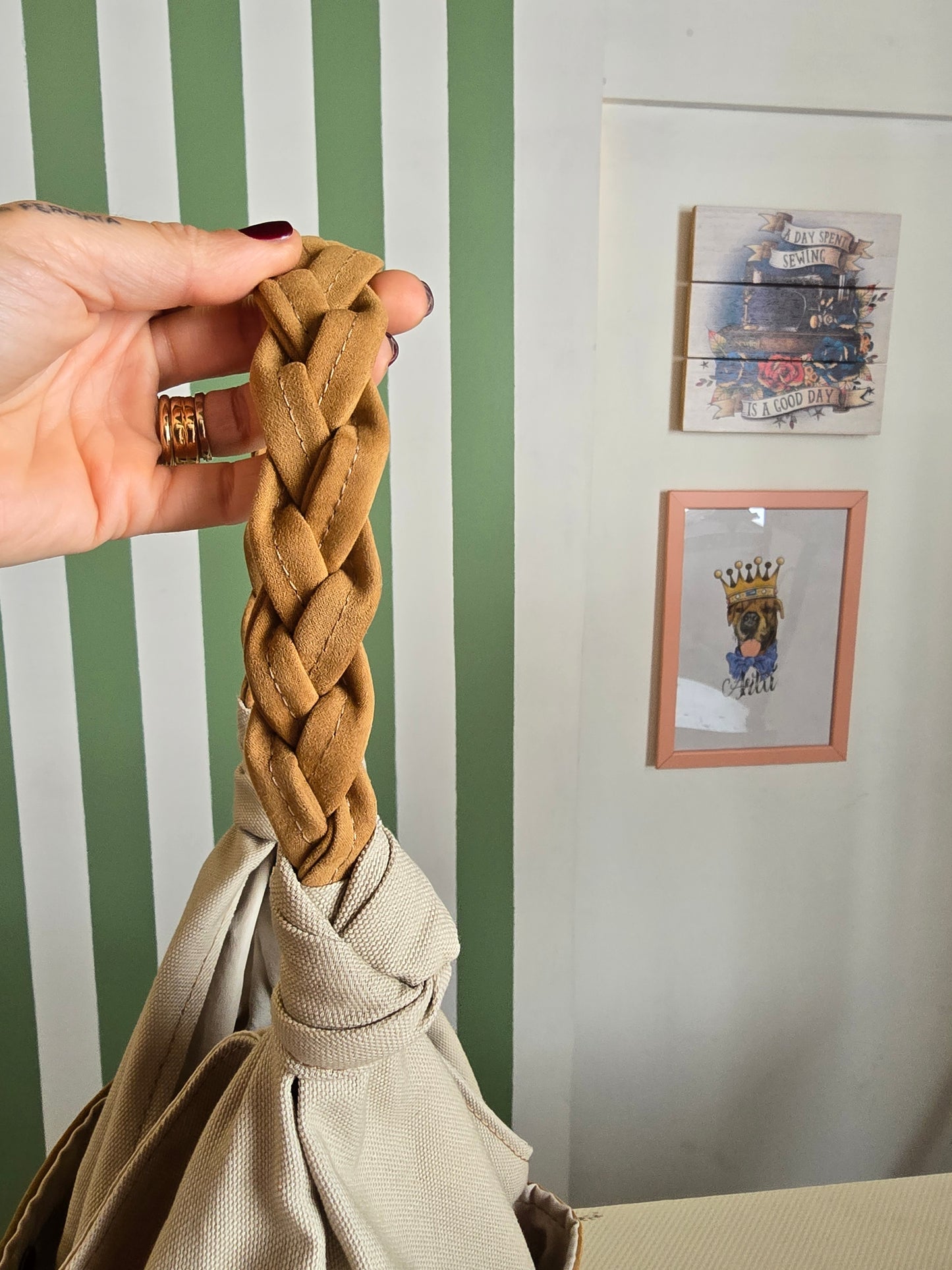 KNOT BAG canvas beige/similsuede cuoio