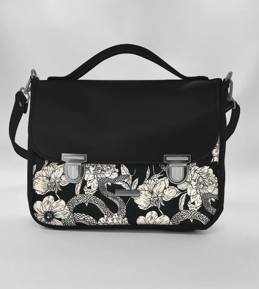 "DOTTY" VEGAN maxi SIMILPELLE nero / fiori serpenti