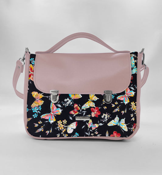 "DOTTY" VEGAN midi SIMILPELLE rosa antico/farfalle