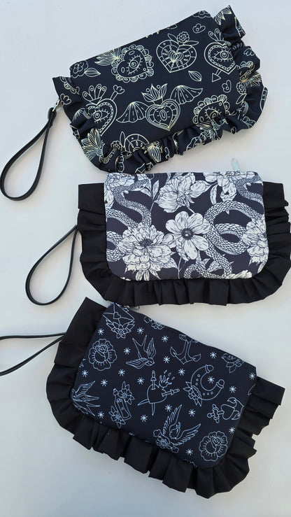 "MIRTA" pochette con rouches FIORI SERPENTI