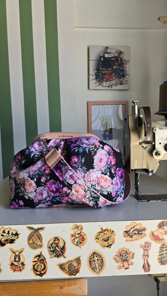 BORSA CLIC CLAC rosa antico / fiori peonie