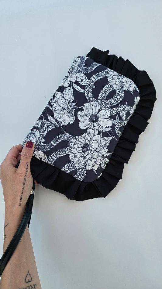 "MIRTA" pochette con rouches FIORI SERPENTI