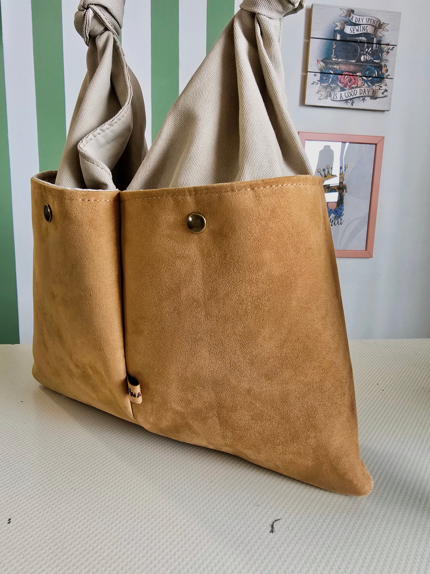 KNOT BAG canvas beige/similsuede cuoio
