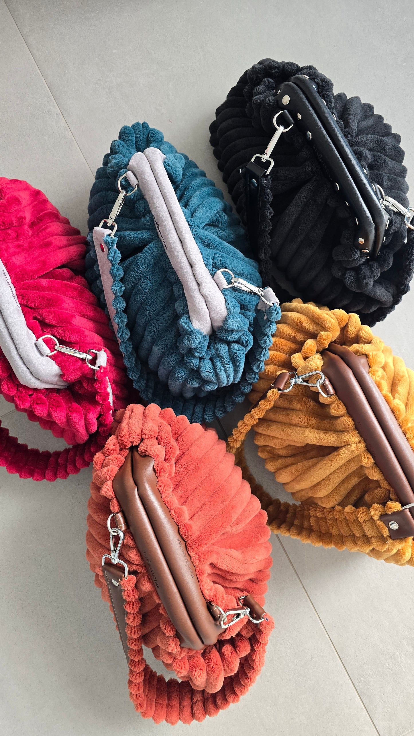 BORSA CLIC CLAC VELLUTO COSTONI mattone/cuoio