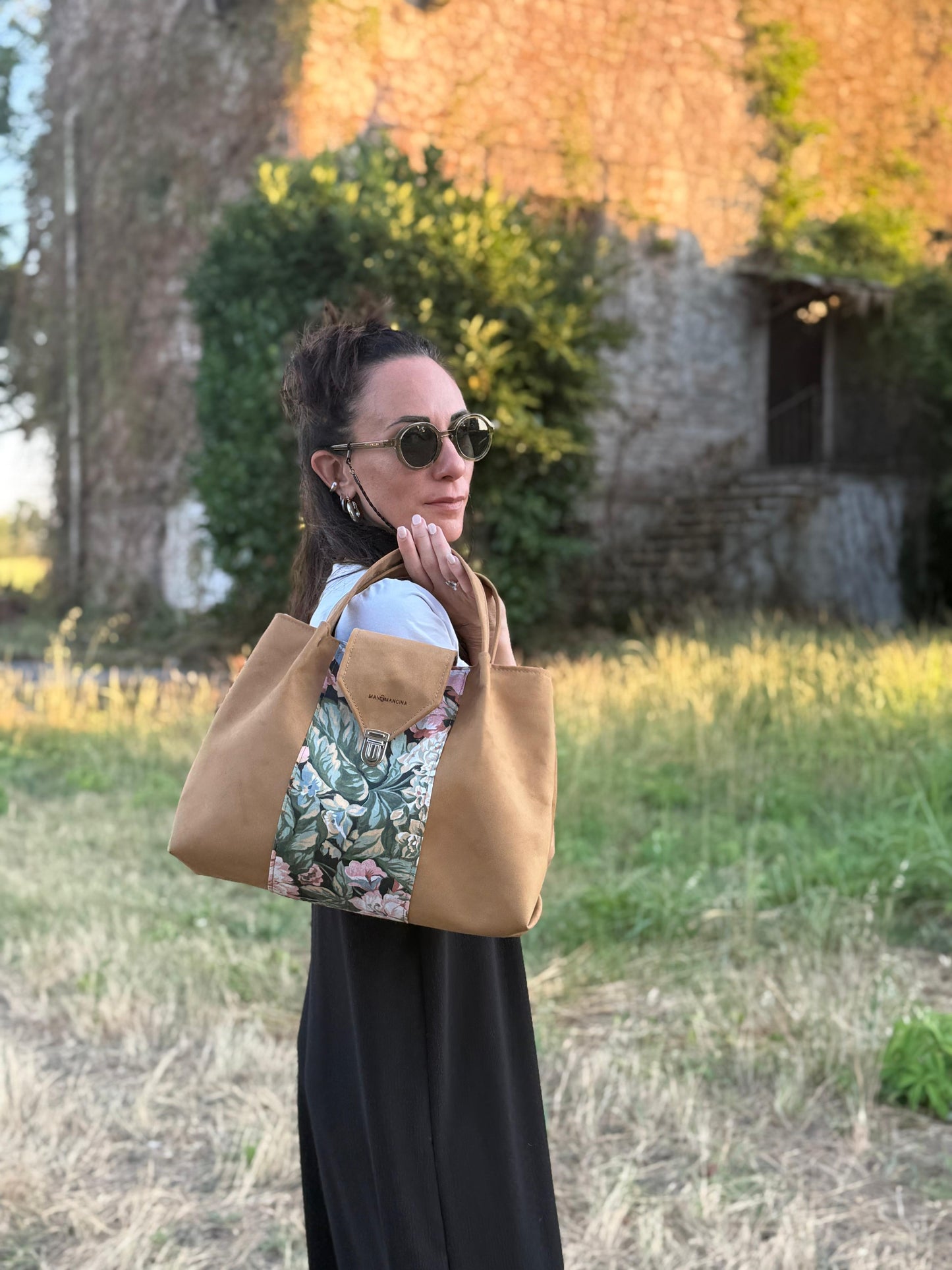 L'ARTIGIANA - similsuede cuoio/fiori (DISPONIBILITÀ LIMITATA)
