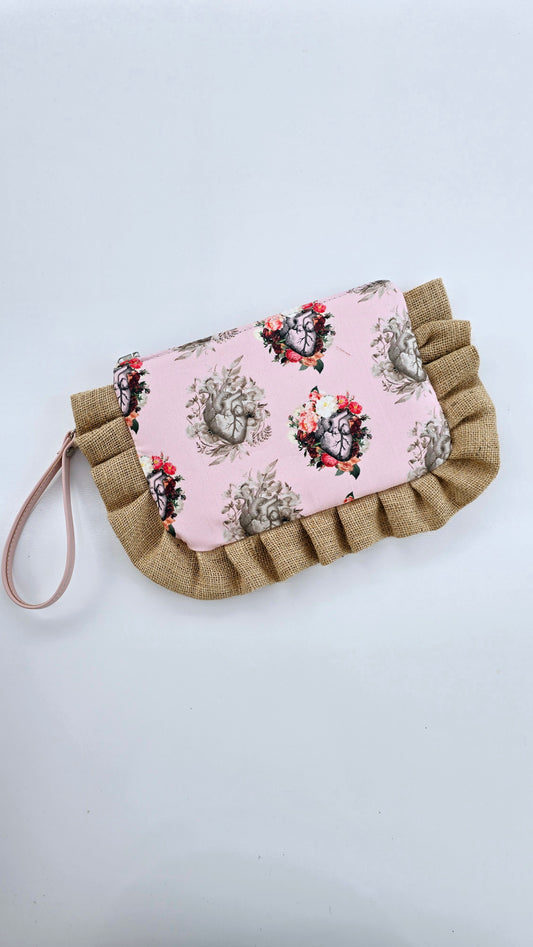 "MIRTA" pochette con rouches in juta CUORE ANATOMICO pezzo unico