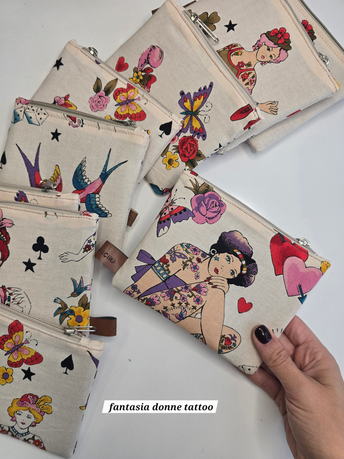 POCHETTE COMPACT | PORTA CARTE E MONETE | tutte le fantasie con tatuaggi/disegni old school