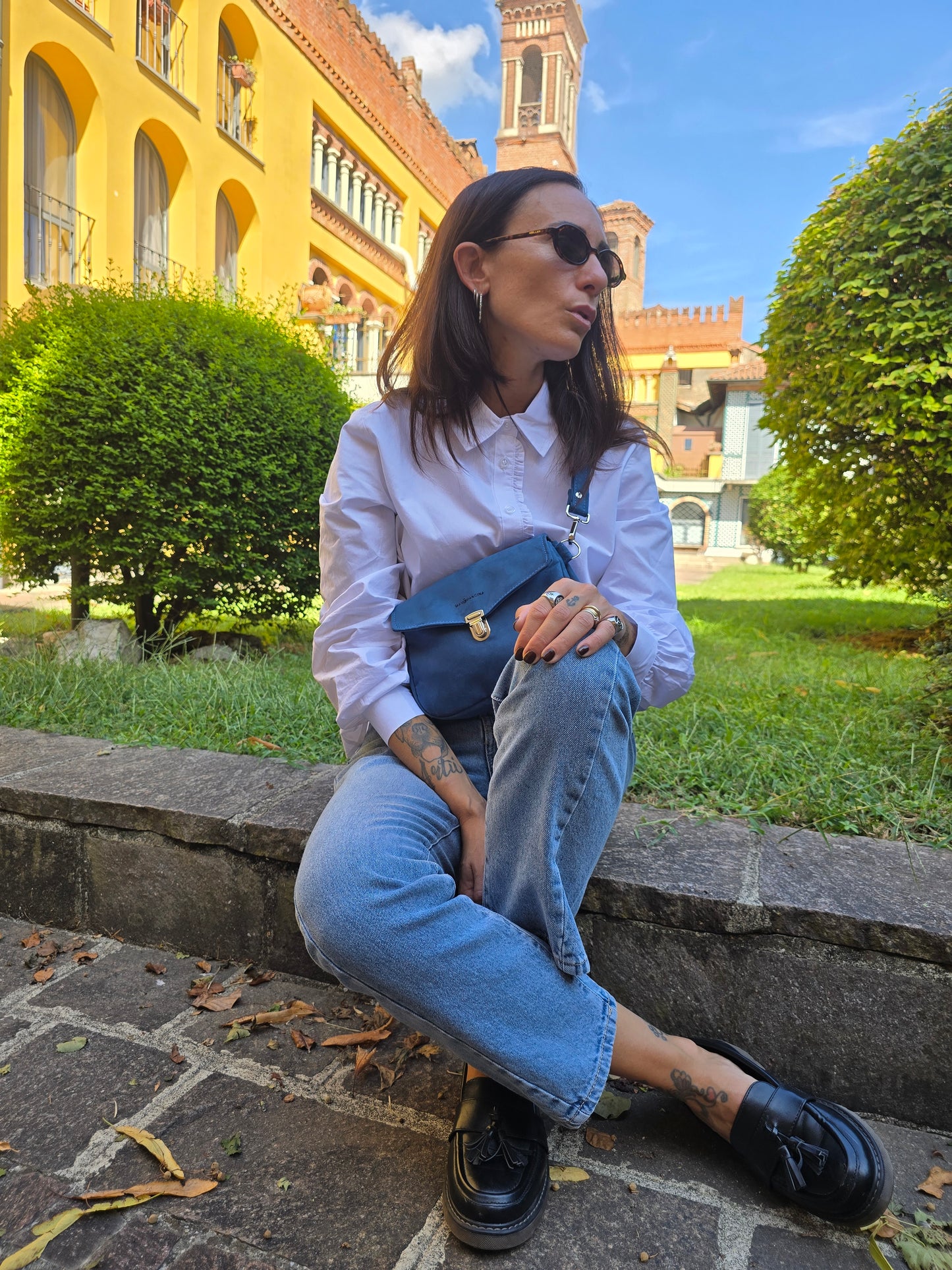 MARSUPIELLO large similsuede blu avio