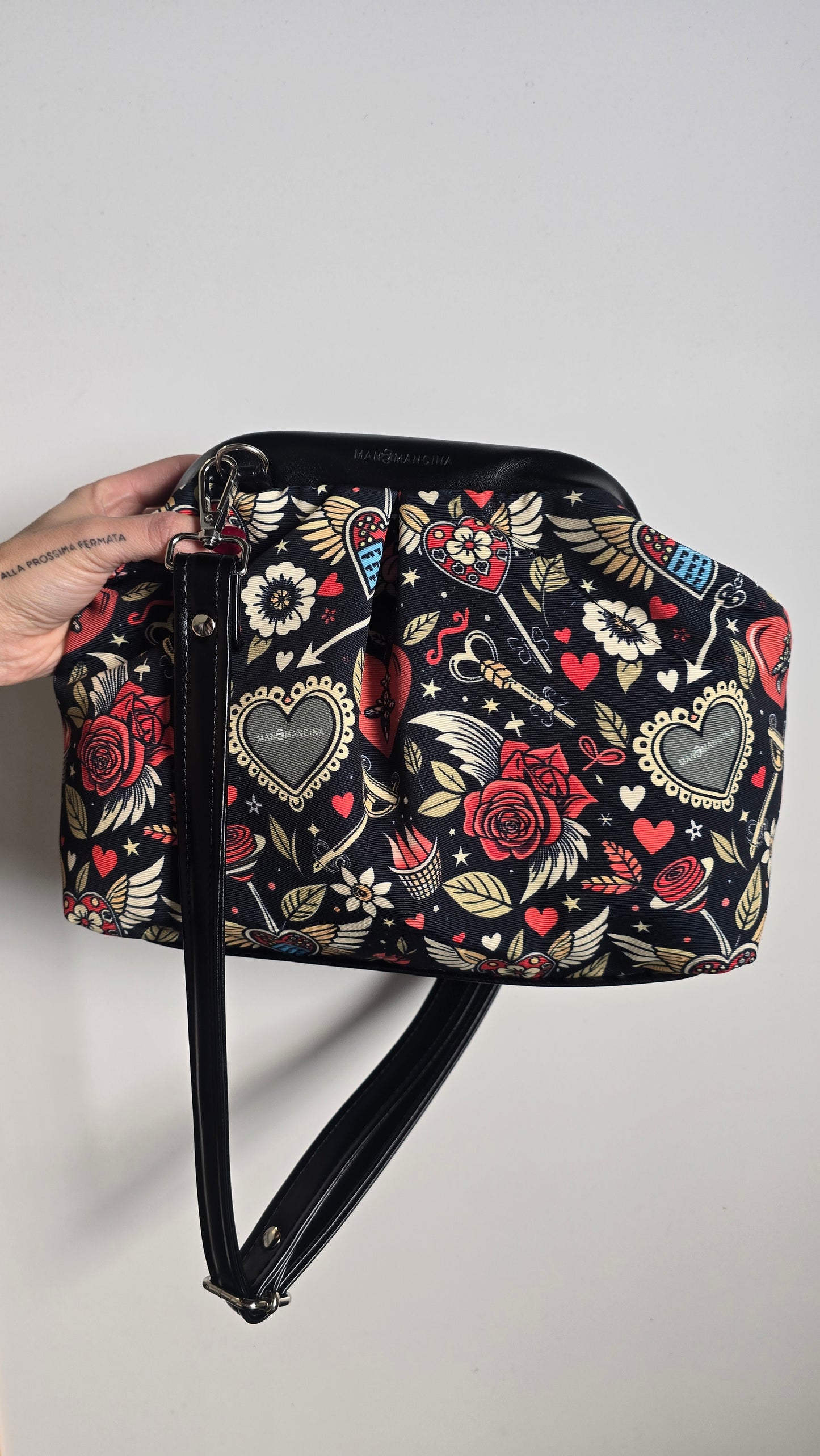 BORSA CLIC CLAC tracolla regolabile nero/tattoo love